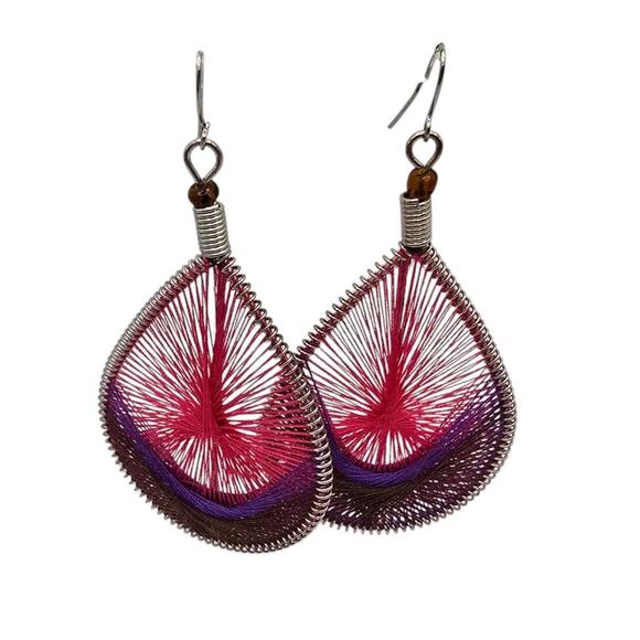 Unbranded Jewelry - Boho Style Earrings Artisan Style Teardrop Shaped Statement Pink Purple Color